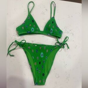 Aerie green smocked bikini